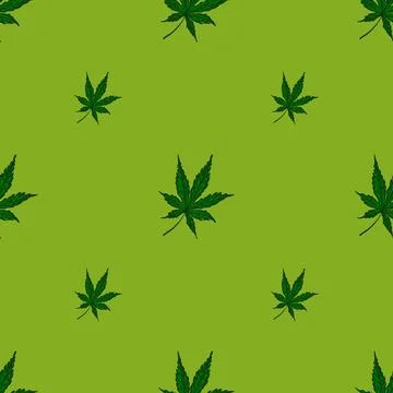 Leaves cannabis engraved seamless pattern. Retro background botanical with le イラスト素材