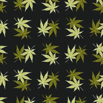 Leaves cannabis engraved seamless pattern. Retro background botanical with le Illustrazione stock