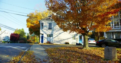 Leaves changing color in a small coastal New England Town. Stock Footage 72992285