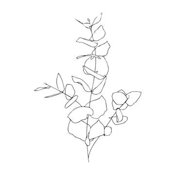 Leaves Continuous One Line Drawing. Contour Leaves Illustration. Illustrazione stock