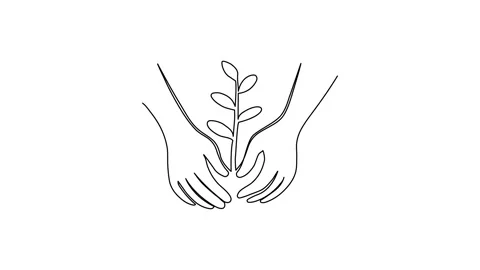Leaves continuous single one line art drawing planting tree animation video Stock Footage 313421339