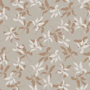 Leaves curvy basic branches taupe brown pattern print background Stock Illustration