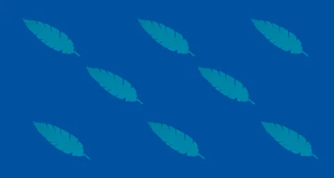 Leaves cut from blue paper. Pattern. Paper cut style. Flat lay. 库存照片