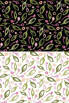 Leaves cute seamless pattern. Hand drawn ink brush stroke nature elements in 스톡 일러스트