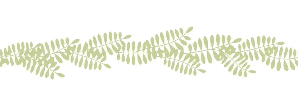 Leaves decorative, algae horizontal border seamless pattern Stock Illustration