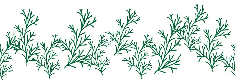 Leaves decorative, algae horizontal border seamless pattern Illustrazione stock