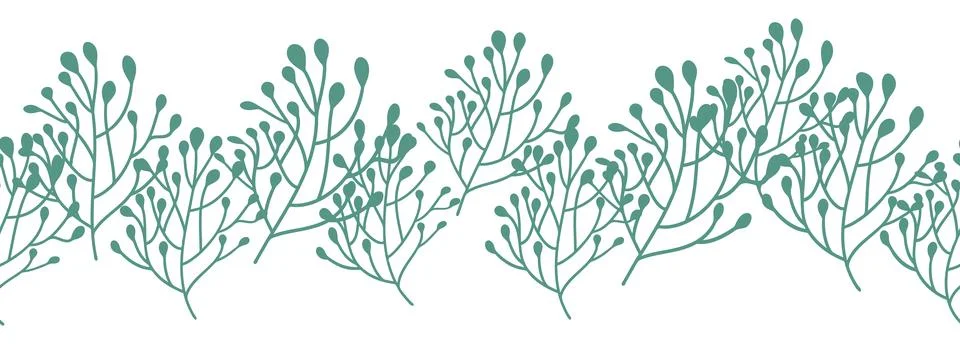 Leaves decorative, algae horizontal border seamless pattern 스톡 일러스트