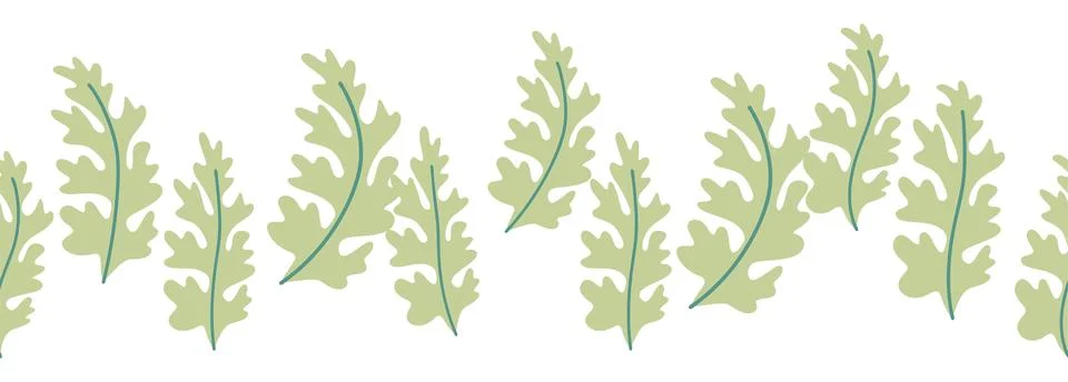 Leaves decorative, algae horizontal border seamless pattern Illustrazione stock
