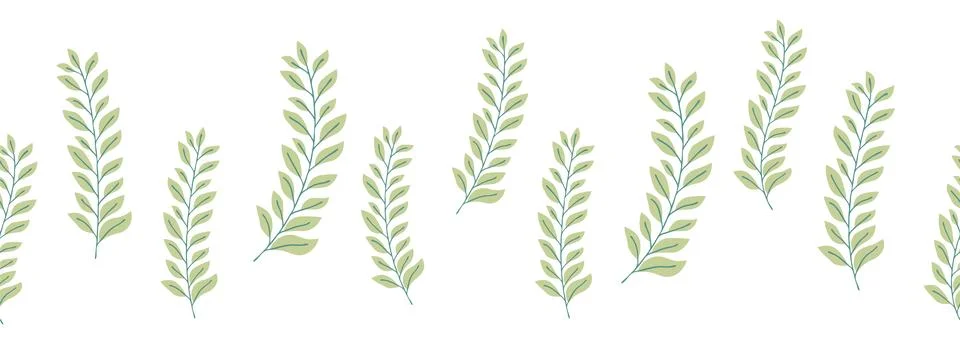 Leaves decorative, algae horizontal border seamless pattern Illustrazione stock