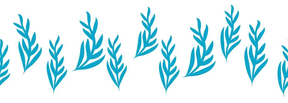 Leaves decorative, algae horizontal border seamless pattern 스톡 일러스트