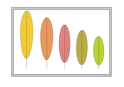 Leaves in different sizes and colours, background light grey frame Illustrazione stock