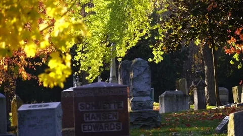 Leaves fall in graveyard motion Stock Footage 82082786