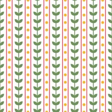 Leaves floral vector repeat seamless pattern. Striped pattern with pink stripes Stock Illustration