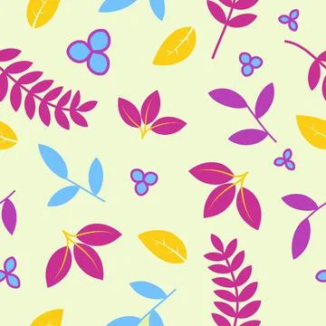 Leaves &amp; Flowers Seamless Brush Pattern Different Colors Stock Illustration