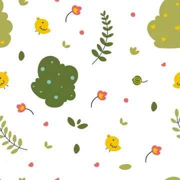 Leaves, grass children's pattern, Vector nature graphic background. Floral motif Illustrazione stock