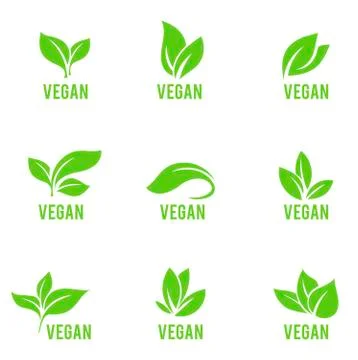 Leaves icon vector set isolated on white background. Various shapes of green Stock Illustration