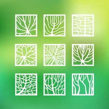 Leaves icons set in outline style for ecology and botany design Stock Illustration