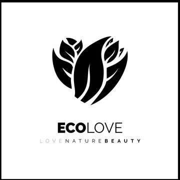 Leaves inside heart vector logo great for ecology and natural product Stock Illustration