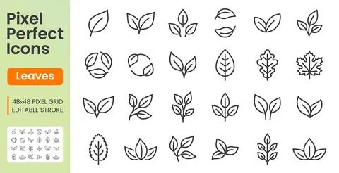 Leaves line icon set. Maple, oak leaf, eco symbol, vegetarian pictogram, organic Stock-Illustration
