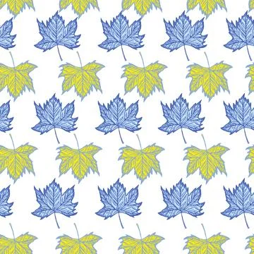 Leaves maple engraved seamless pattern. Vintage background botanical with can Stock Illustration