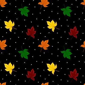 Leaves of maple on seamless pattern on black background. Cartoon, Vector イラスト素材