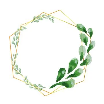 Leaves minimalistic vector gold round frame line. Hand drawing plants, branches Stock-Illustration