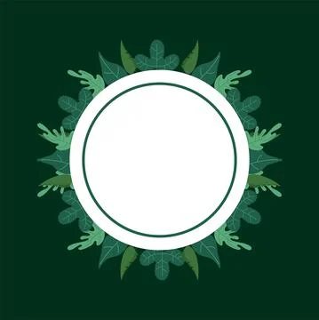Leaves nature foliage pattern background in circular frame Stock Illustration