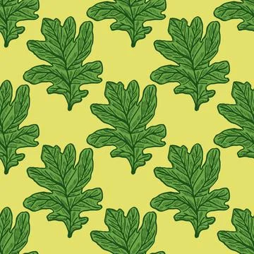 Leaves oak engraved seamless pattern. Retro background botanical with forest  イラスト素材