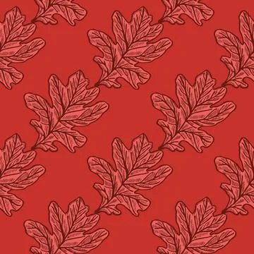 Leaves oak engraved seamless pattern. Retro background botanical with forest  イラスト素材