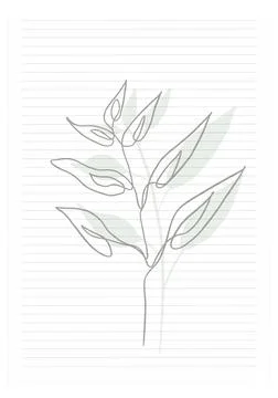 Leaves One line art vector book page template background Stock Illustration