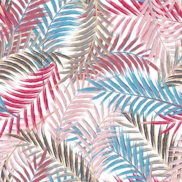 Leaves of palm tree. Seamless pattern. Palm leaf in violet on white background Illustrazione stock