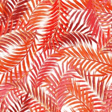 Leaves of palm tree. Seamless pattern. Palm leaf in violet on white background イラスト素材