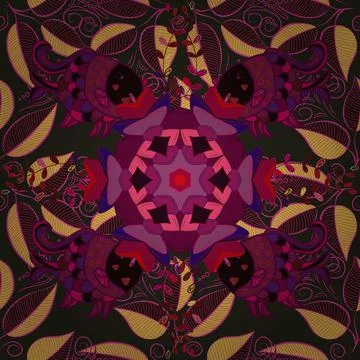 Leaves pattern on brown, purple and gray colors Vector illustration. Hand drawn Illustrazione stock
