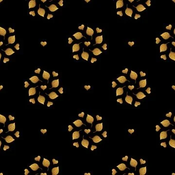 Leaves pattern. Gold hand painted seamless background. Abstract leaf golden.. Stock Illustration