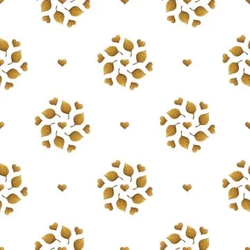 Leaves pattern. Gold hand painted seamless background. Abstract leaf golden.. Stock Illustration