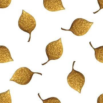 Leaves pattern. Gold hand painted seamless background. Abstract leaf golden.. Stock Illustration