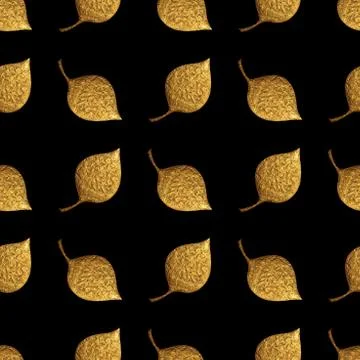 Leaves pattern. Gold hand painted seamless background. Abstract leaf golden.. Stock Illustration