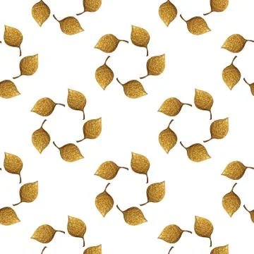 Leaves pattern. Gold hand painted seamless background. Abstract leaf golden.. Stock Illustration