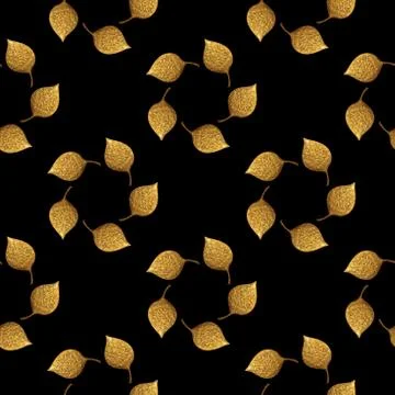 Leaves pattern. Gold hand painted seamless background. Abstract leaf golden.. Stock Illustration