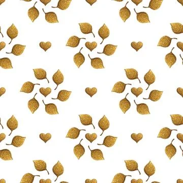 Leaves pattern. Gold hand painted seamless background. Abstract leaf golden Stock Illustration