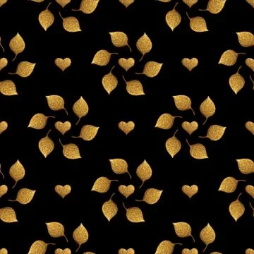 Leaves pattern. Gold hand painted seamless background. Abstract leaf golden Illustrazione stock