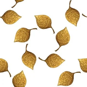 Leaves pattern. Gold hand painted seamless background. Abstract leaf golden Stock Illustration