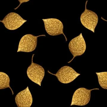 Leaves pattern. Gold hand painted seamless background. Abstract leaf golden Stock Illustration