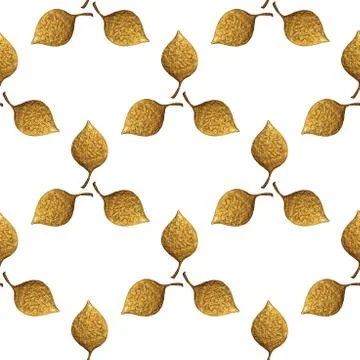 Leaves pattern. Gold hand painted seamless background. Abstract leaf golden 스톡 일러스트
