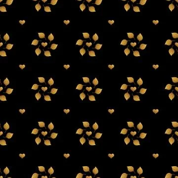Leaves pattern. Gold hand painted seamless background. Abstract leaf golden Stock Illustration