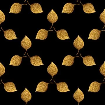 Leaves pattern. Gold hand painted seamless background. Abstract leaf golden Stock Illustration