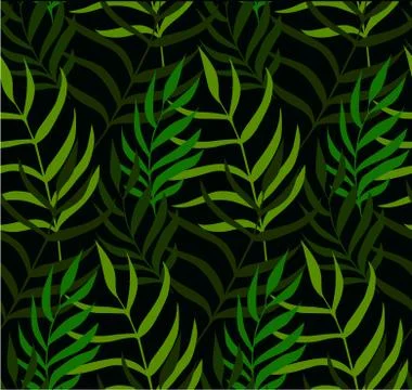 Leaves pattern. Tropical, herbs background. Green grass texture Stock Illustration