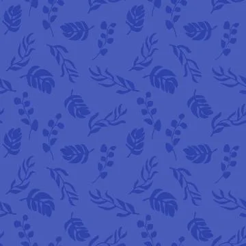 Leaves seamless pattern on blue background. Endless nature backdrop with trop Stock Illustration