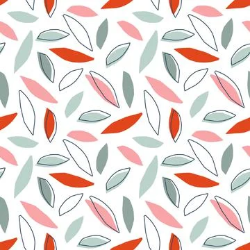Leaves seamless pattern. Childish cute doodle sketch background. Floral Herb Stock Illustration