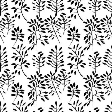 Leaves seamless pattern. Grunge vector dry brush illustration. Stock Illustration